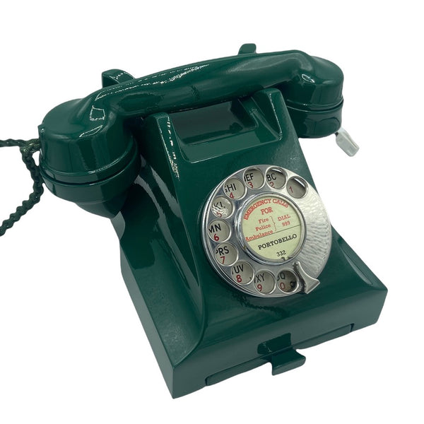 Antique 1940's British GPO #300 Series Dark Racing Green  Bakelite Telephone with a Tray