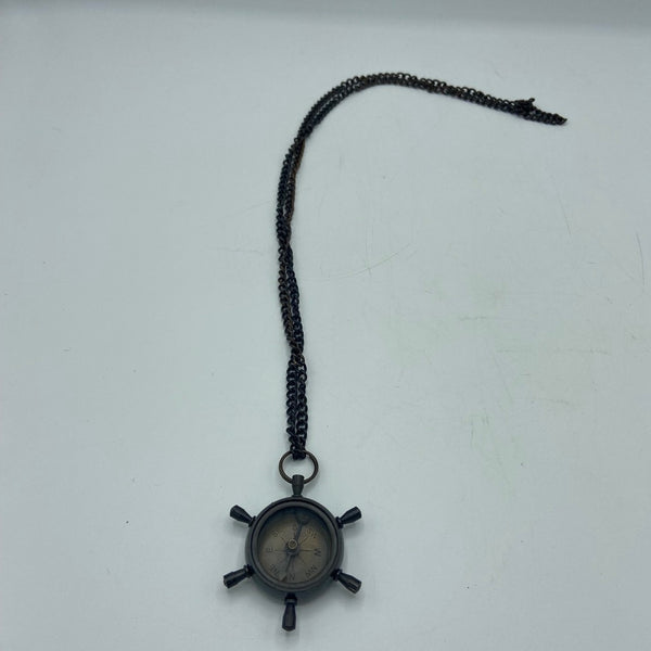 Ship's Wheel Compass on a Colour Matching Chain ( Brass, Bronze , Chrome & Black )