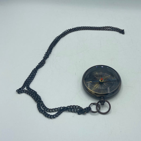 Black 2.5 " Locket Compass on a brass chain in a wood box