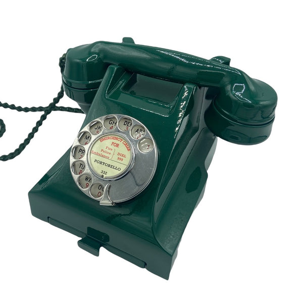 Antique 1940's British GPO #300 Series Dark Racing Green  Bakelite Telephone with a Tray