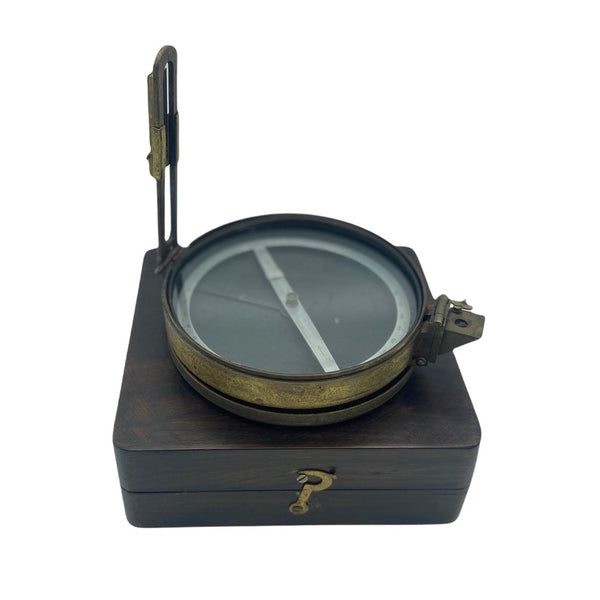 Antique Brass 1915 British Army Surveying Prismatic Compass in a Wooden Box