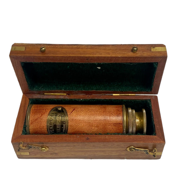 12.5" Red Leather Ottway 3 Draw Telescope in a wood box