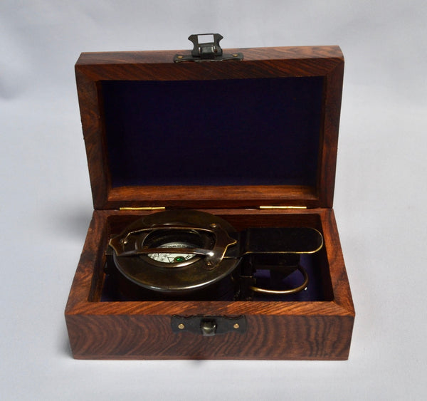 Black Army-Style Prismatic Marching Compass in a Wood Box