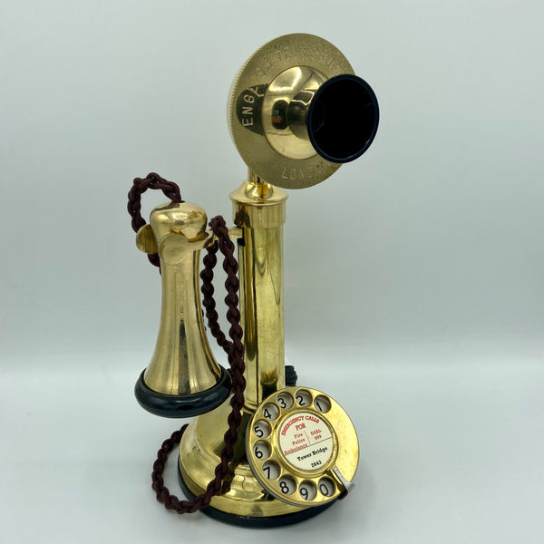 Brass 1920's Style Candlestick Telephone with a Black Cone