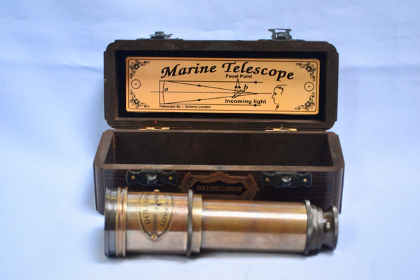 16" Bronze Dolland 4 Draw Telescope in a wood box
