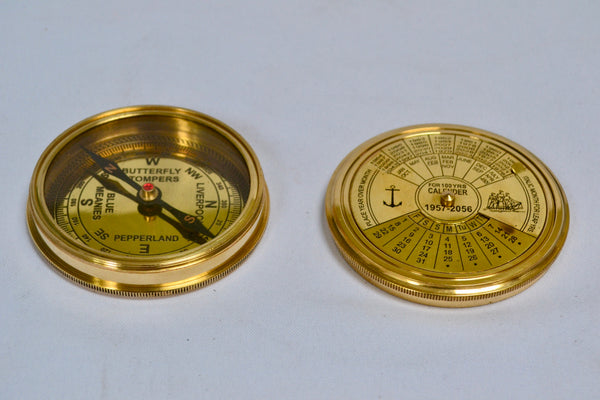 3" Large Brass Calendar Compass in a wood box