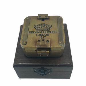 Bronze 3.5" Square Brunton Pocket Transit Surveying or Geology Compass in a Wood Box