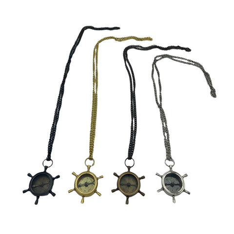 Ship's Wheel Compass on a Colour Matching Chain ( Brass, Bronze , Chrome & Black )