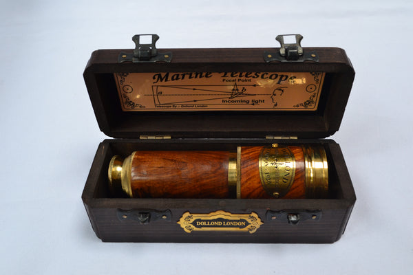 16" Brass & Wood Dolland 4 Draw Telescope in a wood box