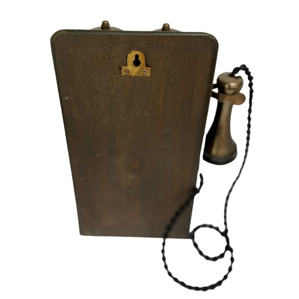 Bronze Round Mouth 1920's Style Wooden Wall Telephone with a Shelf