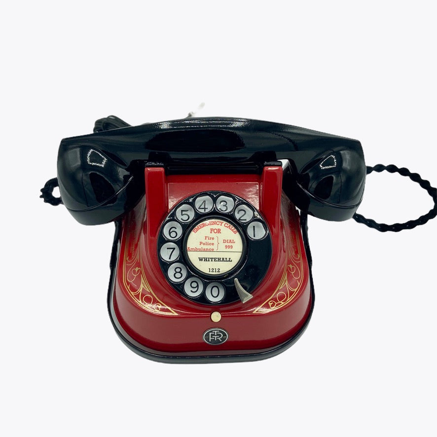 Red 1950's Original Antique Belgium Bell Telephone with a carrying handle