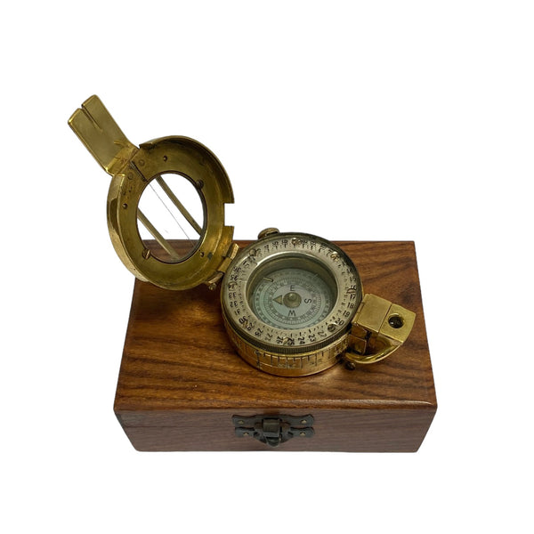Original Antique E.A.C Australia 2nd World War Brass British / Australian Army Officer’s 1945 Prismatic Compass in a Wooden Box or Original Cloth Pouch