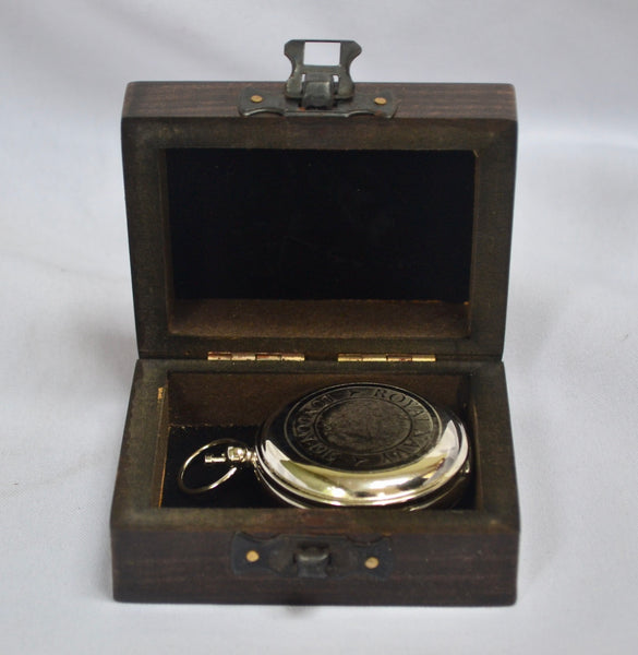 Chrome Royal Style 2" Pocket Compass in a wood box