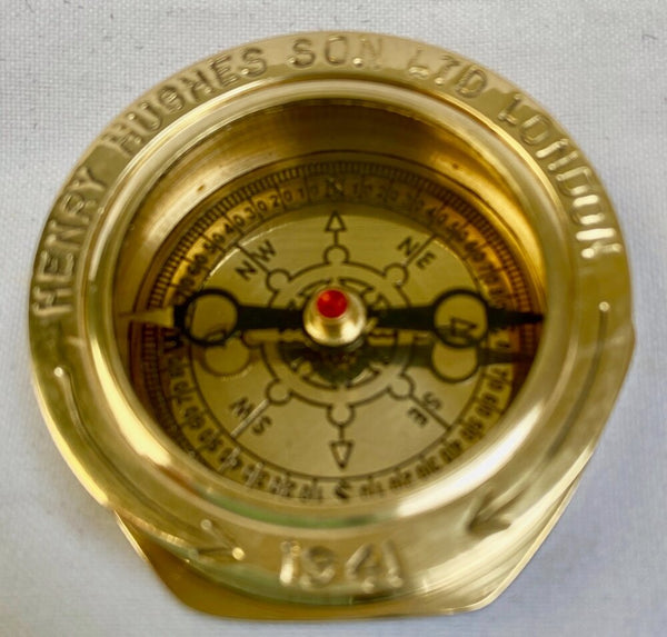 Brass 2.5" Large Navy Style Compass in a wood box.