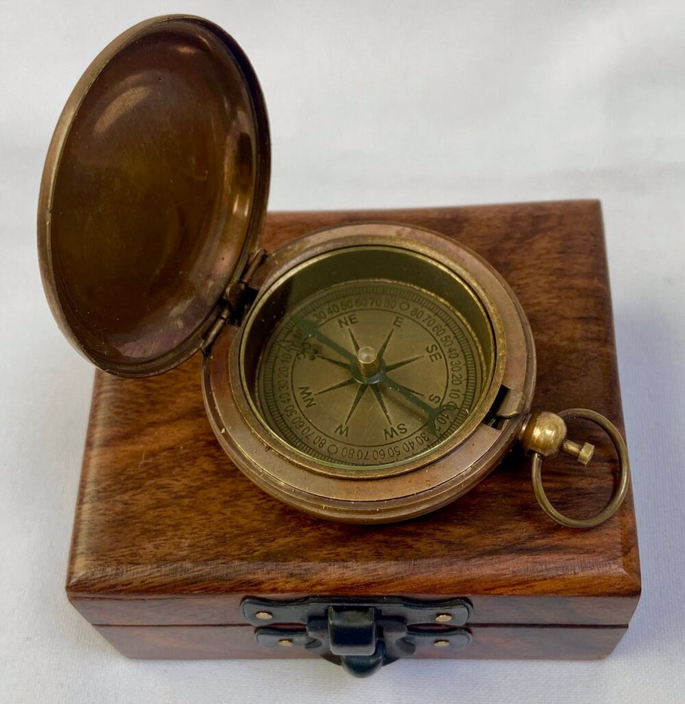 Bronze Royal Navy Style 2 Pocket Compass in a Wood Box – Ahura Collectables