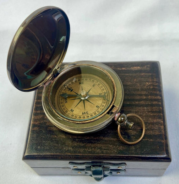Black Anchor 2" Pocket Compass in a Wood Box.