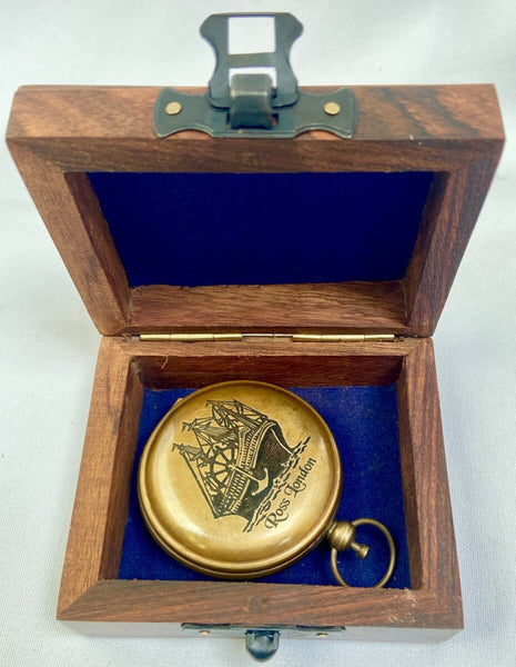 Bronze 2 "Ship Pocket Compass in a wood box