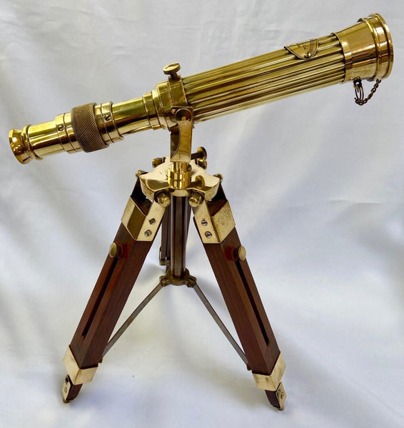 10-inch Brass Ribbed Telescope on a 15-inch Wood & Brass Tripod