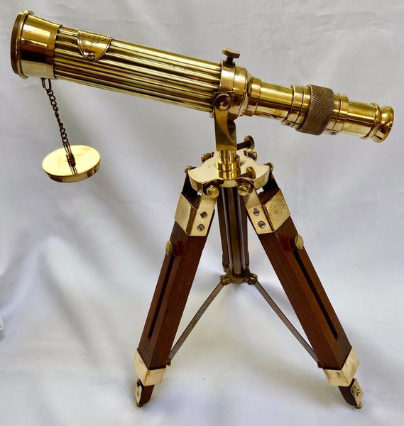 10-inch Brass Ribbed Telescope on a 15-inch Wood & Brass Tripod