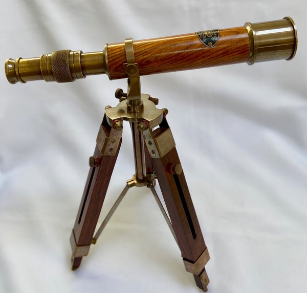 10-inch Bronze Wooden Telescope on a 15-inch Wood & Bronze Tripod