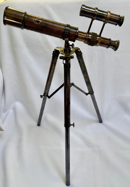 10-inch Black Leather Double Telescope on a 15-inch Black Metal Tripod
