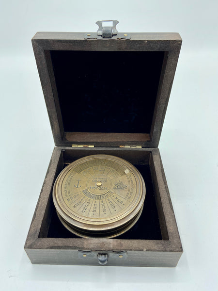 3" Large Bronze Calendar Compass in a wood box