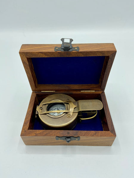 Bronze Army-Style Prismatic Marching Compass in a wood box