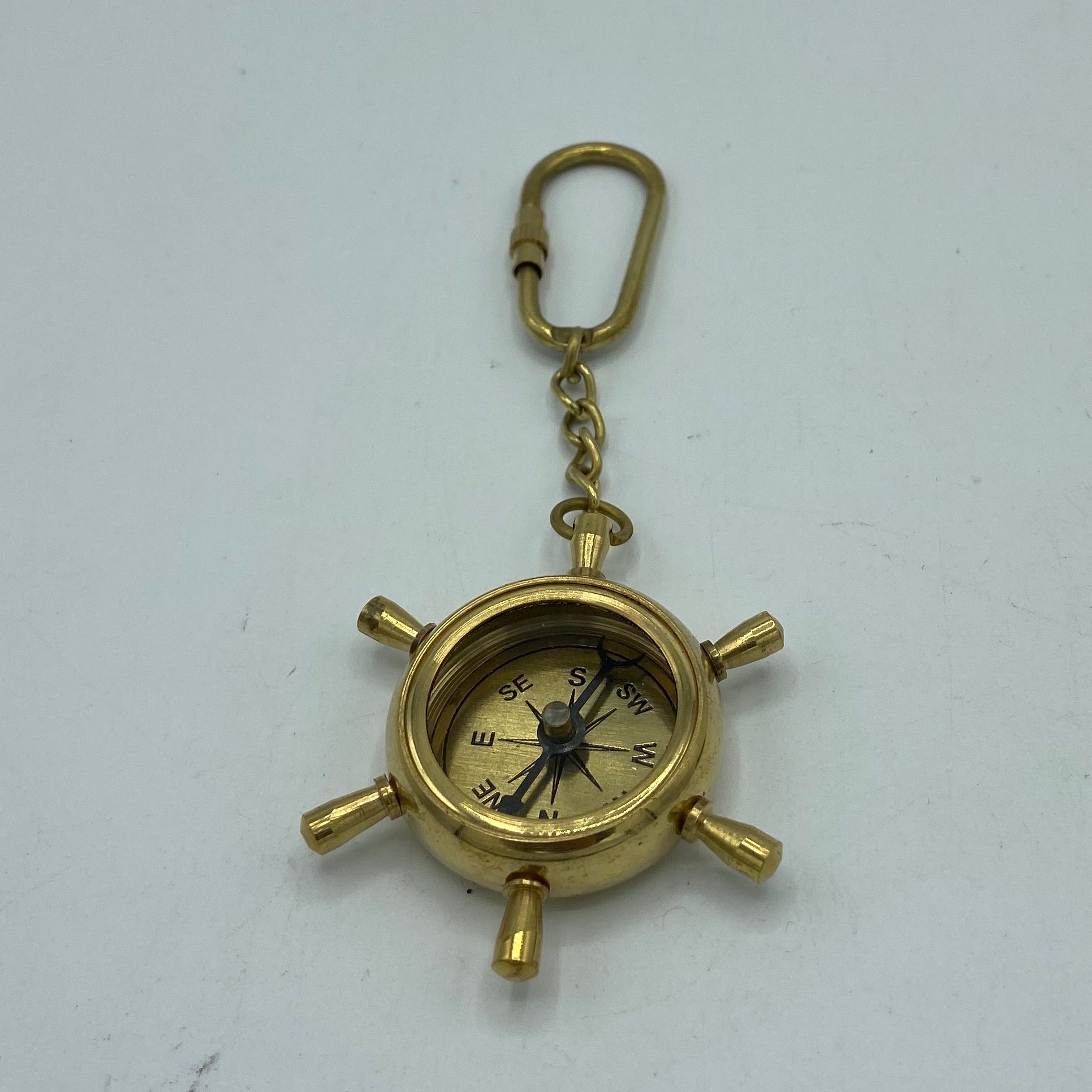Ship's Wheel 1.25" Key Ring Compass ( Brass, Bronze, Chrome & Black )
