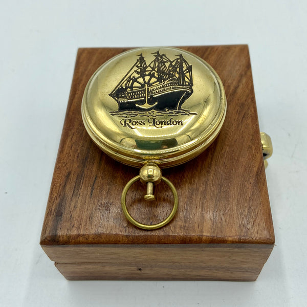 Brass 2" Ship Pocket Compass in a wood box