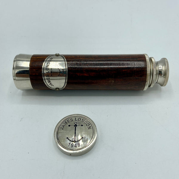 13" Chrome and Wood James 2 Draw Telescope in a wood box