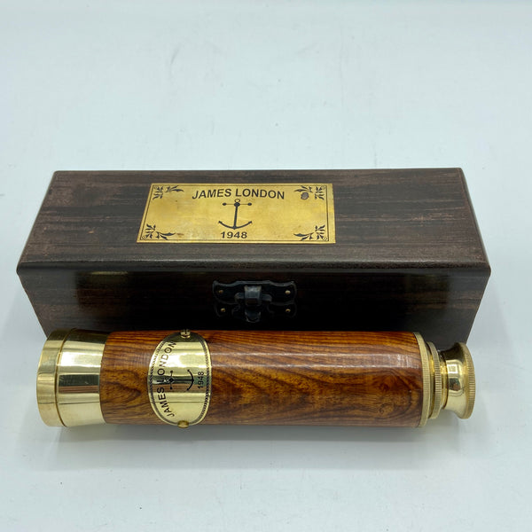 13" Brass and Wood Long Two-Draw Telescope