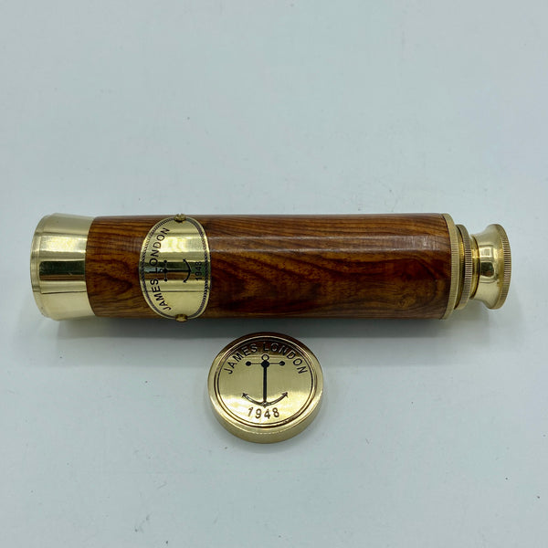 13" Brass and Wood Long Two-Draw Telescope