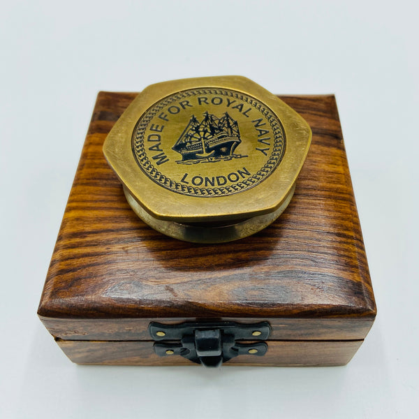 Bronze 2.5" Large Navy Style Compass in a wood box