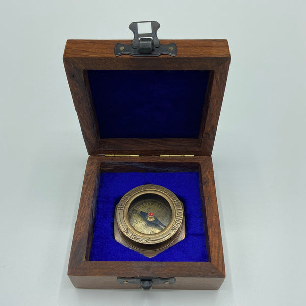 Bronze 1.5' Small Navy Style Compass in a wood box