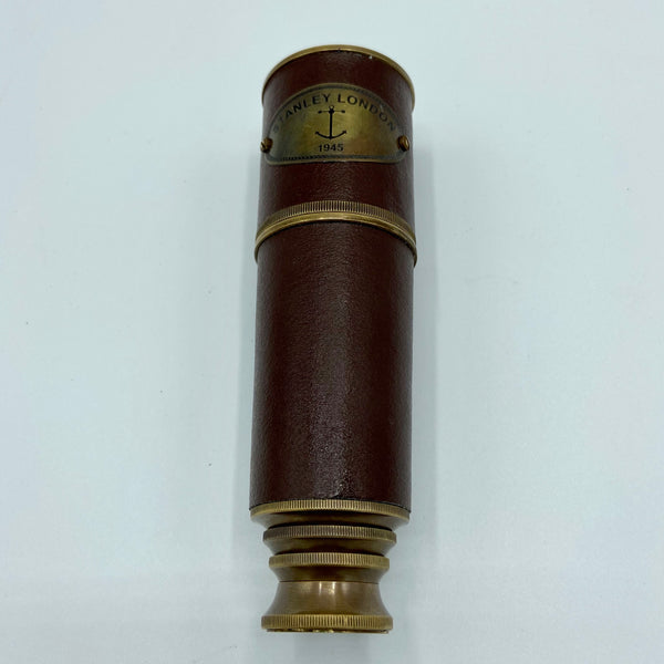 15" Bronze Leather Stanley 3 Draw Stanley Conical Telescope