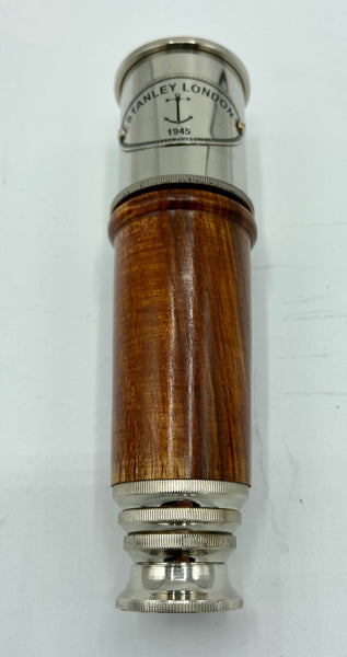15" Chrome Wood 3 Draw Stanley Conical Telescope
