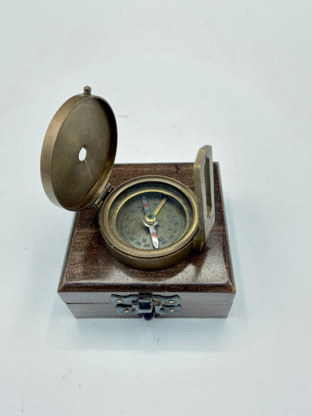 2.5" Bronze 3 in 1 Surveying Sighting Compass in a Wood Box