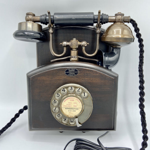 1930's Style Bronze Wood Wall Cradle Telephone