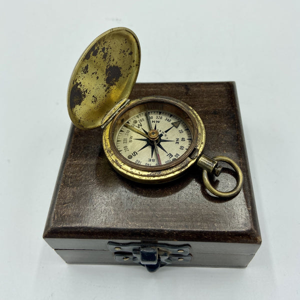 Brass US Army S & W Pocket Compass in a wooden box