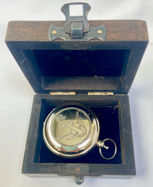Chrome 2' Anchor Pocket Compass in a wood box