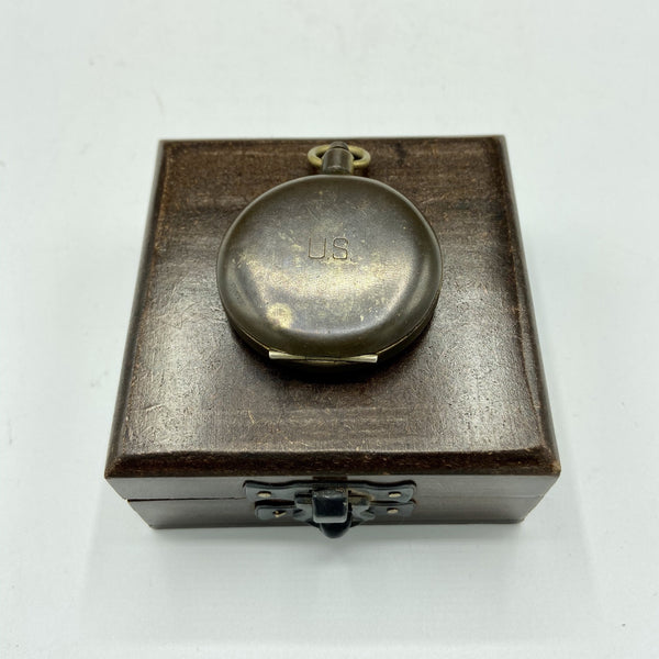 Black US Army S & W Pocket Compass in a wooden box