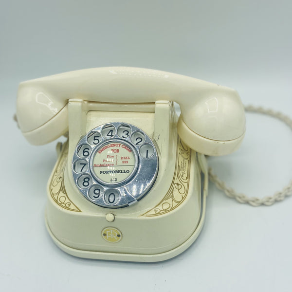 Cream 1950's Original Antique Belgium Bell Telephone with a carrying handle