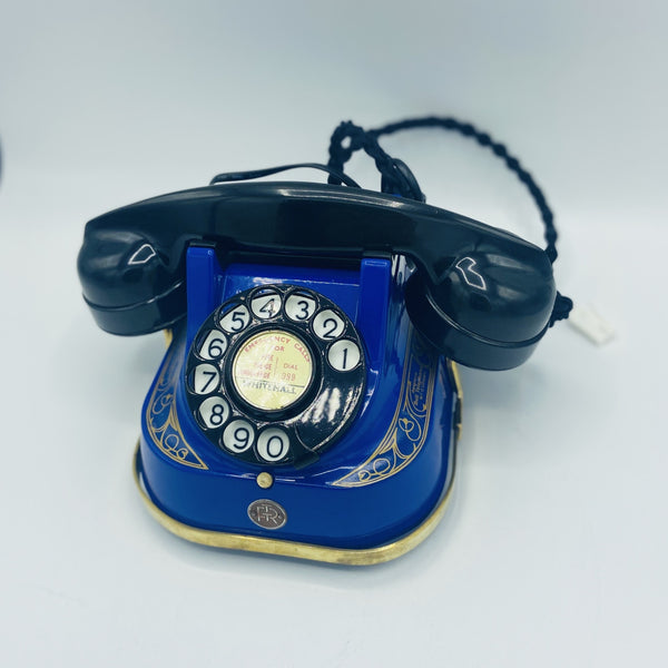 Blue 1950's Original Antique Belgium Bell Telephone with a carrying handle