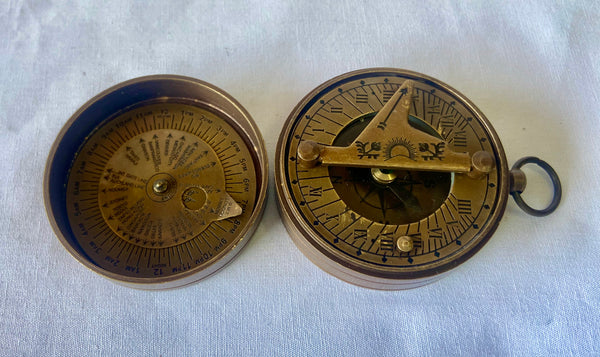 Bronze 2" Dolland Sundial Compass in a wood box