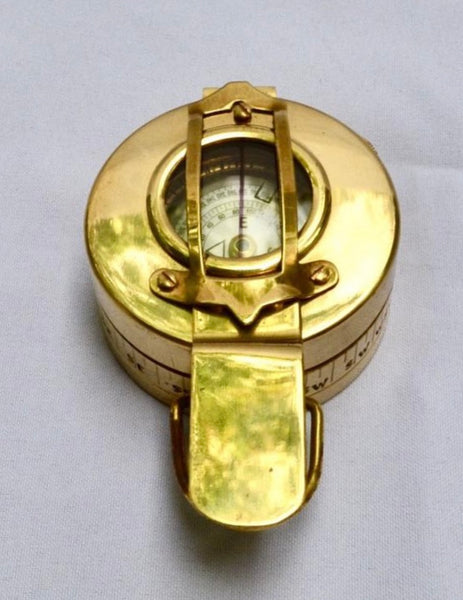Brass Army Style Prismatic Marching Compass in a Wood box