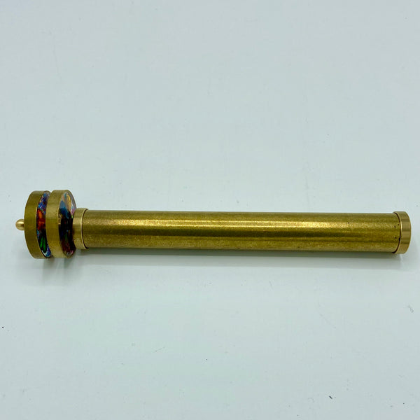 Medium 6.3" Long Brass Double Wheel Kaleidoscope in a wood box
