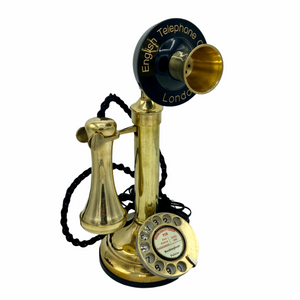 Brass 1920's  Style  Candlestick Telephone with a Black Front