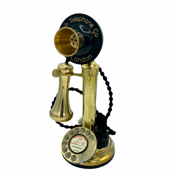 Brass 1920's  Style  Candlestick Telephone with a Black Front