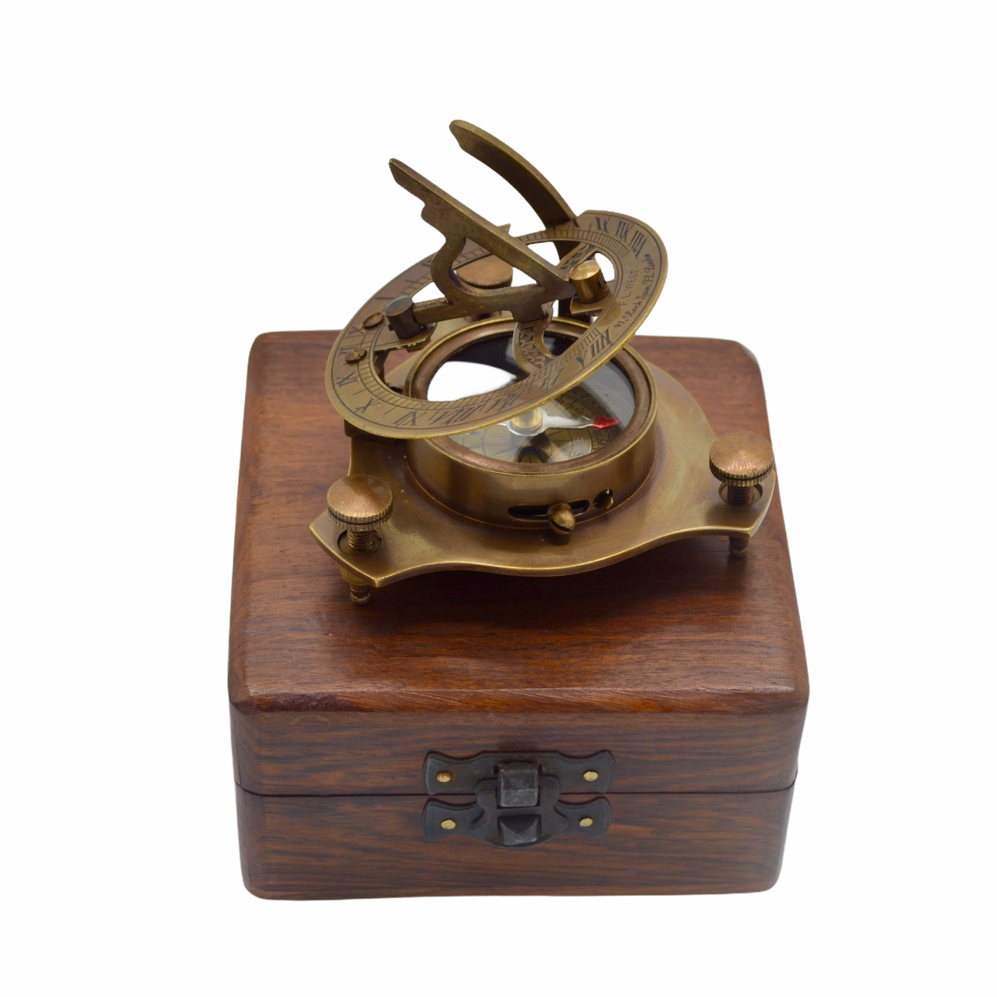 Bronze 2.5"  Folding Sundial Compass in a wood box