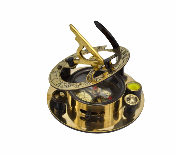 Black & Brass 3" Round Folding Sundial Compass in a box